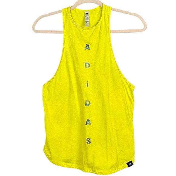 ADIDAS Womens Yellow Graphic Racerback Sz S Tank Top Athletic Activewear Workout - Picture 1 of 7